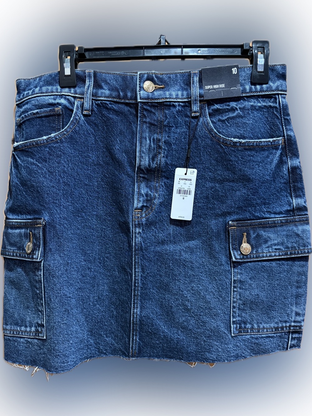 Express Dark Blue Denim Cargo Mini Skirt with Buttoned Pockets 10 NWT